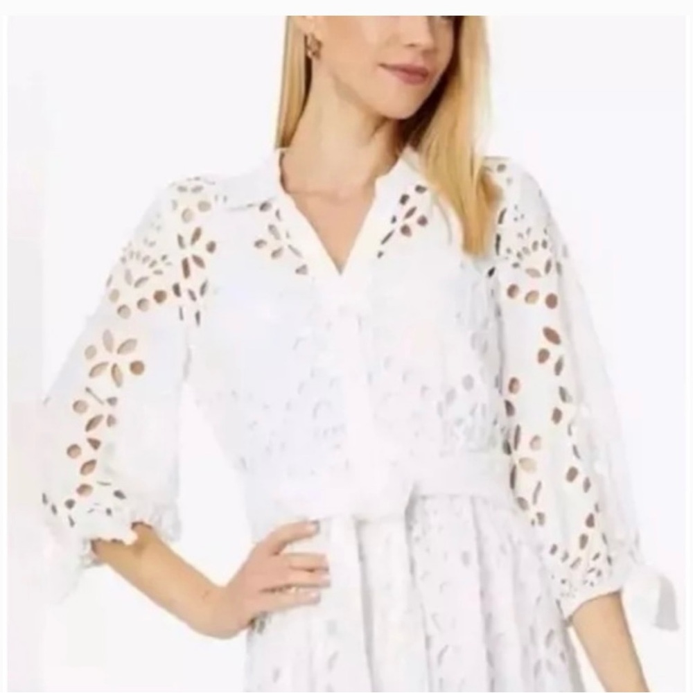 EUC Lily Pulitzer Amrita white eyelet midi dress size 00 resort white EUC - Picture 2 of 9